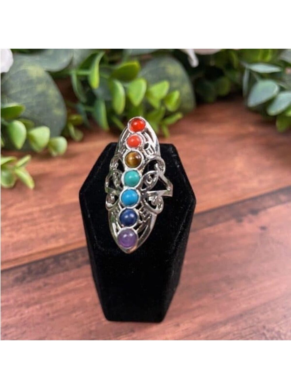 New Silver Chakra Gemstone Ring Adjustable - Picture 5 of 16